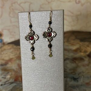 Artisan Floral Beaded Glass Mixed Metal Dangle Earrings
